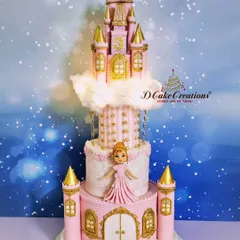 Another view of the breathtaking princess castle cake, showcasing its height and the detailed architecture of the edible castle.