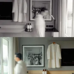 An artistic, motion-blur shot of the groom getting ready. This creative technique adds a dynamic and cinematic feel to the getting-ready process.