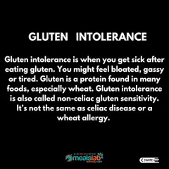 I believe in educating my clients, so here's a quick primer on gluten intolerance. It's a sensitivity to gluten, a protein in foods like wheat, that can cause bloating and fatigue. My gluten-free meal plans are designed to help manage this.
