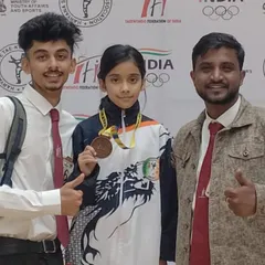 Here is my champ Naysha Sharma with her bronze medal at the 38th Sub-Junior National Taekwondo Championship in Panchkula. Competing at the national level is a huge achievement.