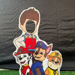 An interactive photo-booth cutout for a Paw Patrol party. Guests can become part of the Paw Patrol team, adding a fun activity to the celebration.
