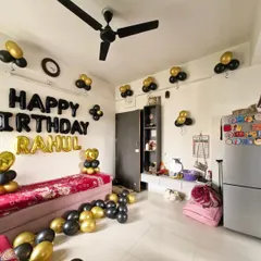 Another angle of the room, showing how the decorations fill the space to create a festive birthday environment.