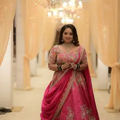 Here is another happy client, twirling in a vibrant pink lehenga for her celebration. Finding an outfit that allows for joyful movement while looking spectacular is always a key part of my styling process.