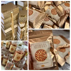 Preparing a bulk order of my popular spicy coated peanuts. Each batch is freshly made and packed in branded pouches, ready to be included in custom corporate or festive hampers.