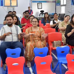 A moment of interactive fun during the parent orientation. We believe that parents are our partners in education, and these sessions are a great way to build a strong community.