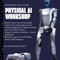 This poster highlights the advanced systems you'll work with in our Physical AI workshop, including humanoid robots and quadrupeds like the Unitree dog. We dive deep into simulation and control using tools like NVIDIA Isaac Sim and ROS 2.