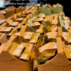 Gearing up for the holidays with a large order of festive gift baskets. Each jute basket is packed with a selection of seasonal treats and joy, ready to be delivered for a corporate client's Diwali gifting.