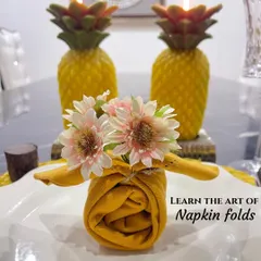 An announcement for our napkin folding workshop. This poster invites you to join us and let your creativity flow while learning amazing new techniques.