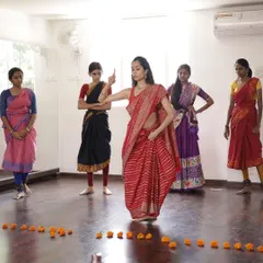 A teaching moment from our Vijayadashami celebrations. The studio is a space for passing on the traditions of classical dance to the next generation.