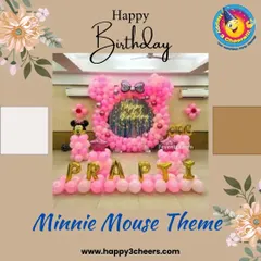 A Minnie Mouse theme is a classic choice for a first birthday. For Prapti's party, I created a large Minnie head silhouette made of pink balloons, with her name spelled out in gold balloon letters at the base.