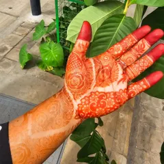 The initial stain after removing the paste is always a beautiful, bright pumpkin orange. This is the first stage of the color development and a sign of pure, chemical-free henna.