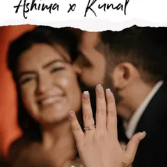 "She said yes!" This creative shot focuses on the engagement ring, with the happy, newly engaged couple blurred softly in the background. It’s a modern and emotional way to announce the big news.