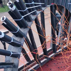 A closer look at the wiring for a fanned firework display. Precision and safety are key when we plan these spectacular moments for our clients.