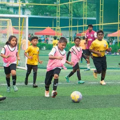 Action from the Inter Rush Tournament, where players put their training into practice. This match moment shows our young athletes competing, dribbling, and working together as a team.