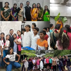 This collage showcases the cultural and community side of Sai Classes, including Teacher's Day celebrations, a Ganpati pooja, and an adventurous student trek. We foster a strong sense of togetherness.