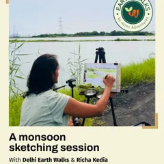 An artist captures the monsoon landscape during our nature sketching session at Nehar Sahibi Farm. These creative workshops offer a unique way to connect with the environment, blending artistic expression with mindful observation of the natural world.