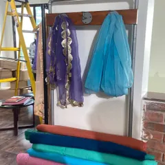 A glimpse of the prep area on the set of 'Unsorted'. You can see various fabrics and dupattas that were sourced for the characters' wardrobes, ready to be styled into different looks.