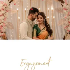 Celebrating the beginning of a beautiful journey. The happy couple at their engagement, with the bride wearing a custom-styled Kanjeevaram saree from my studio.