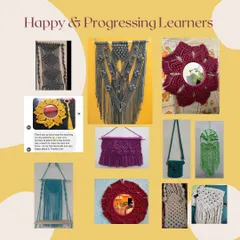 Look at these stunning macrame mirrors, wall hangings, and bags. It's amazing to see how students bring their own style to the techniques I teach.