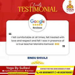 Bindu's review emphasizes the comfort, love, and respect she felt during her sessions, recognizing our instructor as a true teacher.