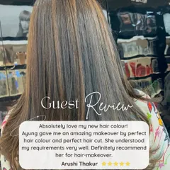 We love hearing from our happy clients! This beautiful ash-blonde look was created by our stylist Ayung, who gave the client a perfect hair colour and cut that she absolutely loved.