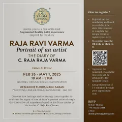 The official invitation for our first-of-its-kind Augmented Reality experience, 'Raja Ravi Varma: Portrait of an Artist,' inspired by the diary of his brother, C. Raja Raja Varma.
