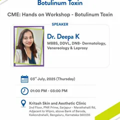 This is an announcement for one of my comprehensive workshops on the basic and advanced uses of botulinum toxin, held in partnership with Dr. Reddy's. My programs are structured to provide a deep dive into both foundational and complex cosmetic dermatology procedures.