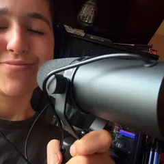 A happy selfie with my trusted microphone. This is an essential tool of my trade, whether I'm in the studio or on stage.