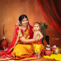 A beautiful portrait of "Maiyya Yashoda" with her "Bal Krishna." This traditional Indian theme is rich in color, culture, and emotion.