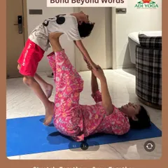Yoga can be a playful and powerful bonding activity for the family. This mother and son are practicing together, building trust and having fun while improving their flexibility and strength.