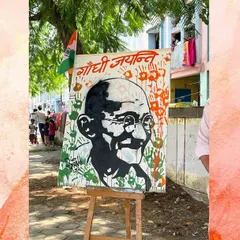 Art is for everyone. On Gandhi Jayanti, I held a workshop for kids in a slum, teaching them how to paint. We created this Gandhi portrait together, spreading some color and hope.