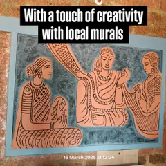 A touch of creativity with local murals. This beautiful wall art at the Ambara Chittara center depicts women working together, celebrating the community spirit.