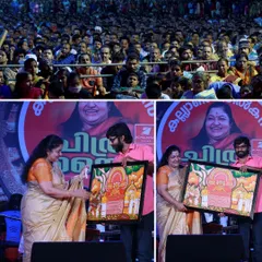 A treasured memory of presenting a custom painting to the legendary singer K.S. Chithra on stage. It was an honour to meet her.