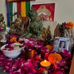An altar I created in memory of my teacher, Sharath Jois. The global Ashtanga community felt his loss personally, but we also found compassion in supporting each other. In the end, we were doing more than just asanas.