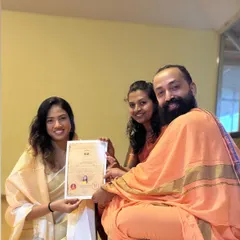 Receiving my certificate from my respected teachers. I am deeply grateful for the invaluable knowledge they shared in pranayama, asana alignment, meditation, and yoga philosophy.