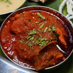 A close-up of my fiery red Kolhapuri Chicken Masala. The vibrant colour comes naturally from the chillies used in my homemade tikat masala, not from any artificial additives.