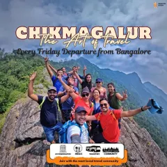 That feeling of being on top of the world! We reached the summit on our Chikmagalur trek, surrounded by clouds and endless green hills. These are the moments that make the journey worth it.