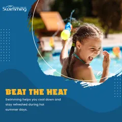 Swimming is the ultimate way to beat the summer heat. This image of a child having fun in the pool reminds us that swimming helps you cool down and stay refreshed during hot summer days.