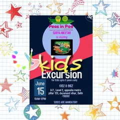 We are a popular destination for school trips. This poster announces a kids' excursion for students from Peas in Pod, a creative center for young children, who visited our facility for a day of fun.
