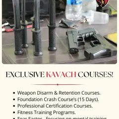 This image shows some of the tools we use in our weapon disarm and retention courses. From dummy knives to training pistols, we ensure our trainees get hands-on experience with realistic threats in a controlled environment.