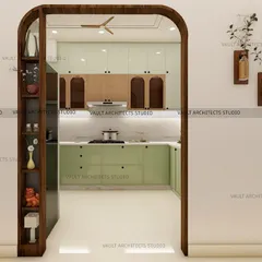 A kitchen should be a joy to be in. For this project, I designed a space that feels fresh and vibrant, using a soothing green palette and warm wood tones. This 3D render demonstrates how I balance aesthetics with functionality, creating a perfect modular kitchen design.