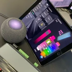 We integrate your entire smart home into a single, intuitive interface. Here you can see a detailed control dashboard on an iPad, managing lighting, climate, and multi-room audio, all working in sync with an Apple HomePod for voice commands.