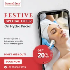 Our festive special offer on HydraFacial. This treatment deeply hydrates and rejuvenates your skin for an instant glow, making it perfect for any special occasion.