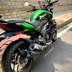 Our green Dominar, "Lucky 400," looking sharp on the streets of Bangalore. The D400 is a versatile machine, perfect for both city cruising and long-distance touring.