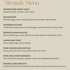 A look at one of our May brunch menus, featuring favorites like Balkan Eggs, Shrooms on Toast, and the Braised Lamb Omelette.