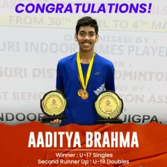 Celebrating the success of our junior champion, Aaditya Brahma. His hard work resulted in winning the U-17 Singles title and securing the second runner-up position in U-19 Doubles at the Junior State Ranking tournament in West Bengal. This is the level of performance we aim to develop in all our young trainees.