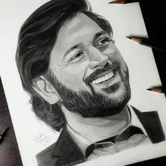 A detailed pencil sketch of the legend, MS Dhoni. I focused on capturing his warm smile and the wisdom in his eyes, a tribute to a player who has inspired millions.