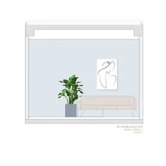 A clean, simple sectional elevation of a living area. These drawings help us and our clients visualize the scale and proportions of the furniture within the space.