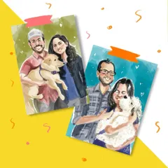 A portrait that's more than just a picture. I create custom watercolour and digital portraits for couples and their pets, capturing the warmth and love you share in a style that feels personal and artistic.