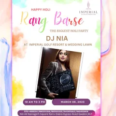 The poster for the biggest Holi party, Rang Barse, in Gwalior. I love playing at Holi events, where the energy is colorful and absolutely wild.